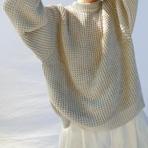 Micaela Greg Waffle Sweater Aloe M medium